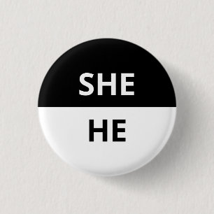 Rond 2,50 Cm Elle/Il Pronononounes Badge Noir & Blanc