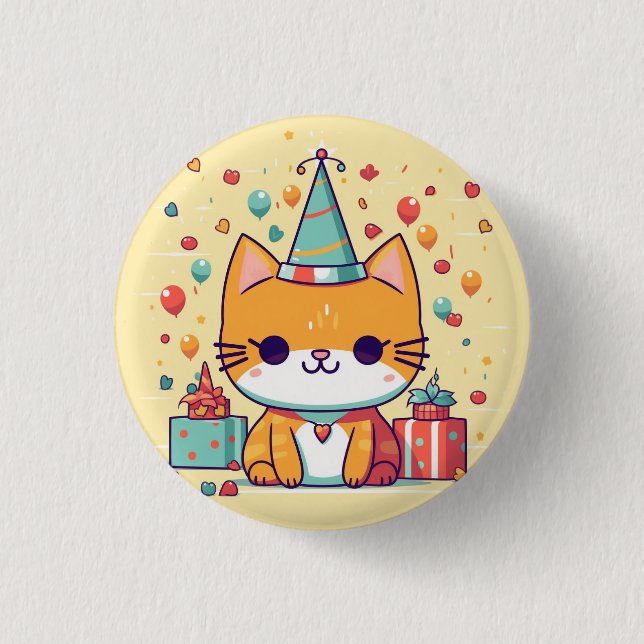 Rond 2,50 Cm Joli badge de chat de fête, épingle, bouton (Devant)