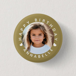 Rond 2,50 Cm Joyeux Anniversaire Photo et Nom Badge