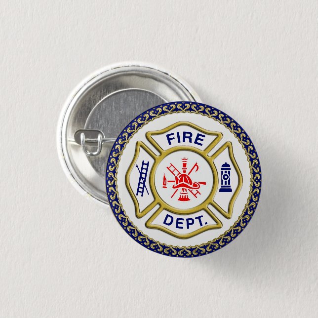 Rond 2,50 Cm Logo du service d'incendie Badge bleu et blanc (Devant & derrière)