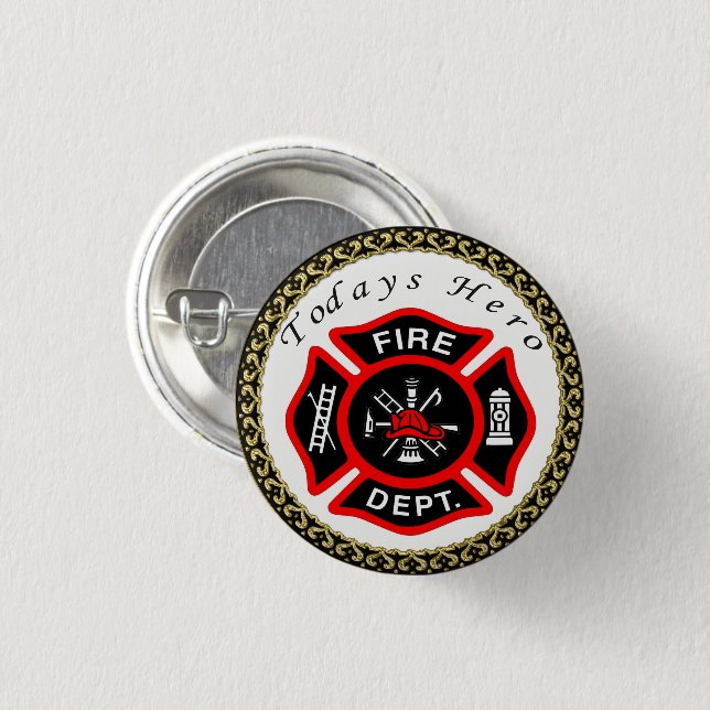Rond 2,50 Cm Logo du service d'incendie Badge noir et rouge (Devant & derrière)