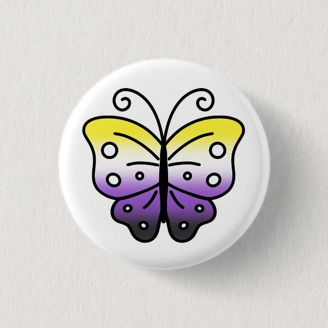 Rond 2,50 Cm Nonbinary Pride Butterfly Pin Badge (Devant)