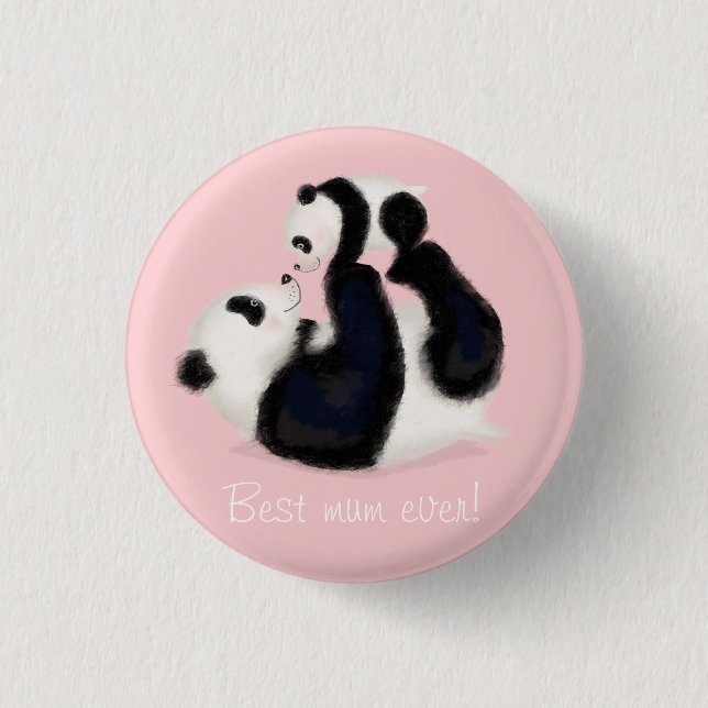 Rond 2,50 Cm Panda et petit "Meilleure maman jamais" badge (Devant)