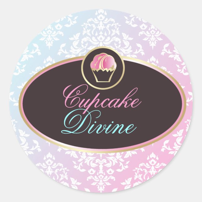 Rond 311 Cupcake Divine Dreamy Damask Sticker (Devant)