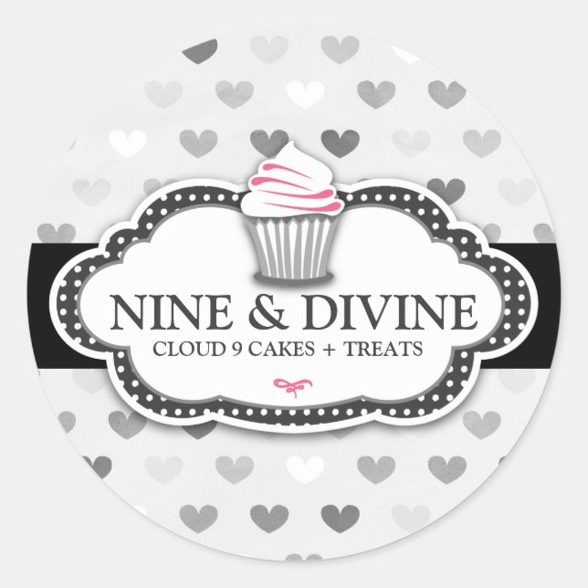 Rond 311 Sticker Divine Grey Hearts Cupcake (Devant)
