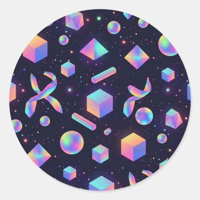 Rond 3D Holographic Iridescent Geometric Sticker (Devant)