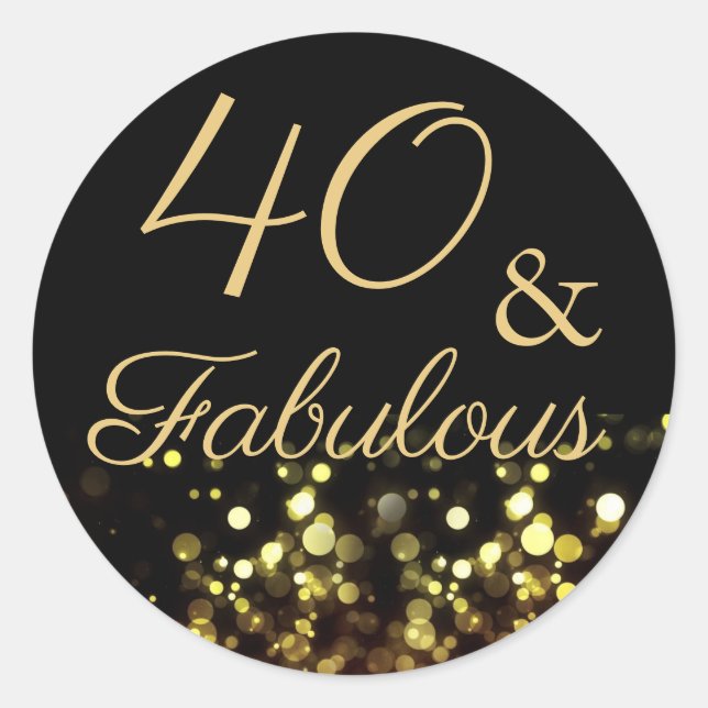 Rond 40 et fabuleux Sticker d'anniversaire noir et or (Devant)
