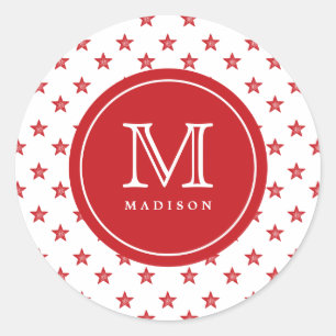 Rond 4 juillet Étoiles Rouge Monogramme Nom Sticker Par