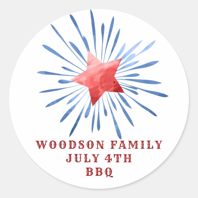 Rond 4 juillet Nom de famille BBQ Classic Round Sticker (Devant)
