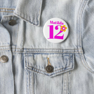Rond 5 Cm 12e anniversaire filles pin rose badge bouton