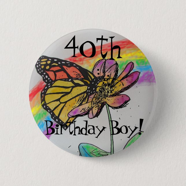 Rond 5 Cm 40Anniversaire Garçon Hommes Rainbow Monarch Badge (Devant)