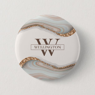Rond 5 Cm Agate Pierre Marbre Monogramme Nom Badge