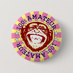 Rond 5 Cm Amateur 100% Funny Funky Monkey Badge