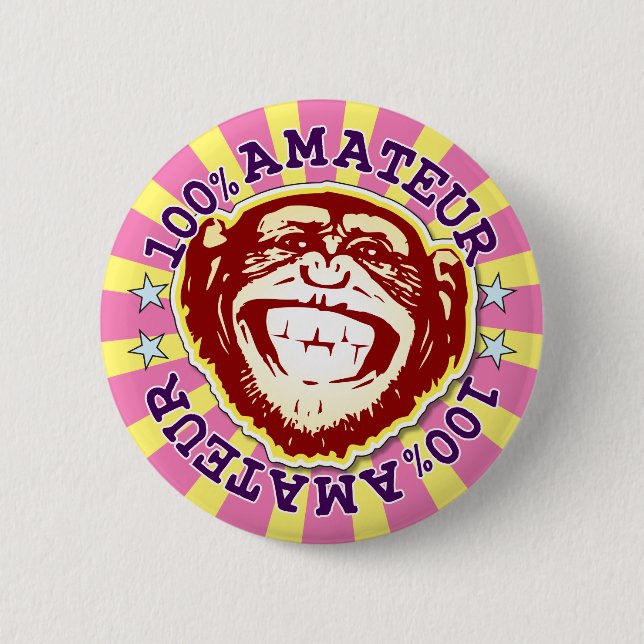 Rond 5 Cm Amateur 100% Funny Funky Monkey Badge (Devant)