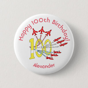 Rond 5 Cm Avions à réaction rouges - Badge 100e anniversaire