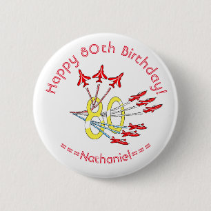 Rond 5 Cm Avions à réaction rouges - Badge 80e anniversaire