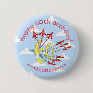 Rond 5 Cm Avions à réaction rouges - Badge du 60e anniversai