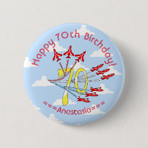 Rond 5 Cm Avions à réaction rouges - Badge du 70e anniversai