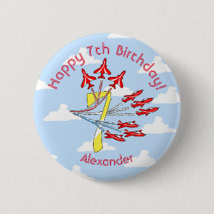 Rond 5 Cm Avions à réaction rouges - Badge du 7e anniversair