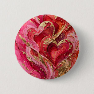 Rond 5 Cm Badge à bouton abstrait en forme de cœur doré roug