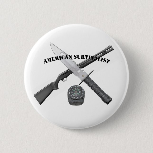 Rond 5 Cm Badge AMERICAN SURVIVALIST (Devant)