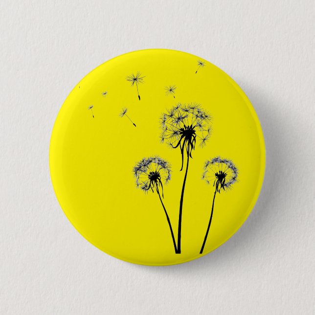 Rond 5 Cm Badge avec pissenlit sur arrière - plan jaune (Devant)