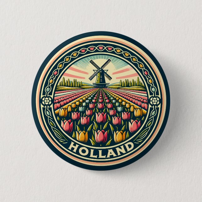 Rond 5 Cm Badge d'art de voyage Holland Pays-Bas (Devant)