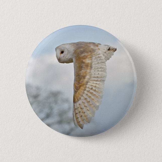 Rond 5 Cm Badge de chouette effraie en vol (Devant)
