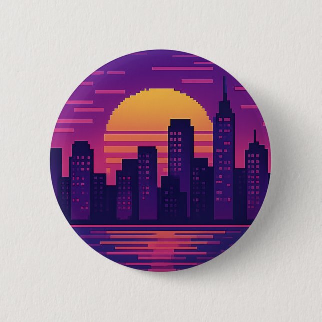 Rond 5 Cm badge de ville de néon 8 bits (Devant)