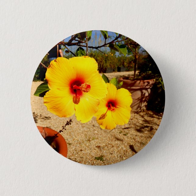 Rond 5 Cm Badge d'hibiscus jaune (Devant)