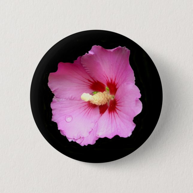 Rond 5 Cm Badge d'Hibiscus rose (Devant)
