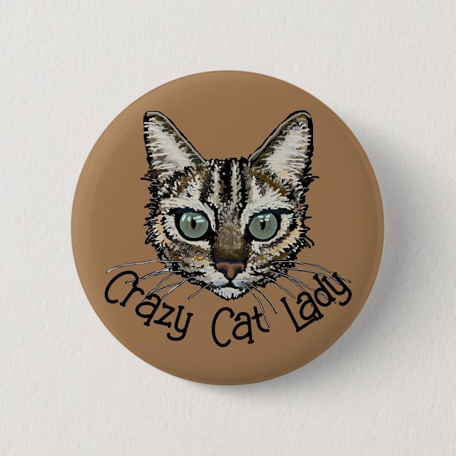Rond 5 Cm Badge épinglé Dame Chat Folle (Devant)