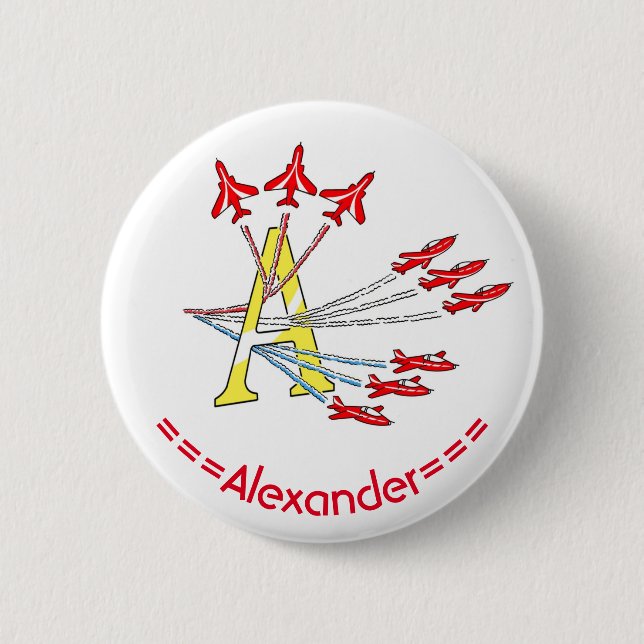 Rond 5 Cm Badge Initial A Avions à Réaction Rouges (Devant)