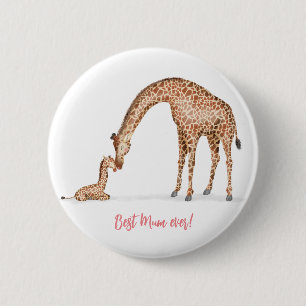 Rond 5 Cm Badge "Meilleure maman jamais" de girafe et veau