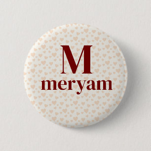 Rond 5 Cm Badge Monogramme Meryam avec fond de coeurs