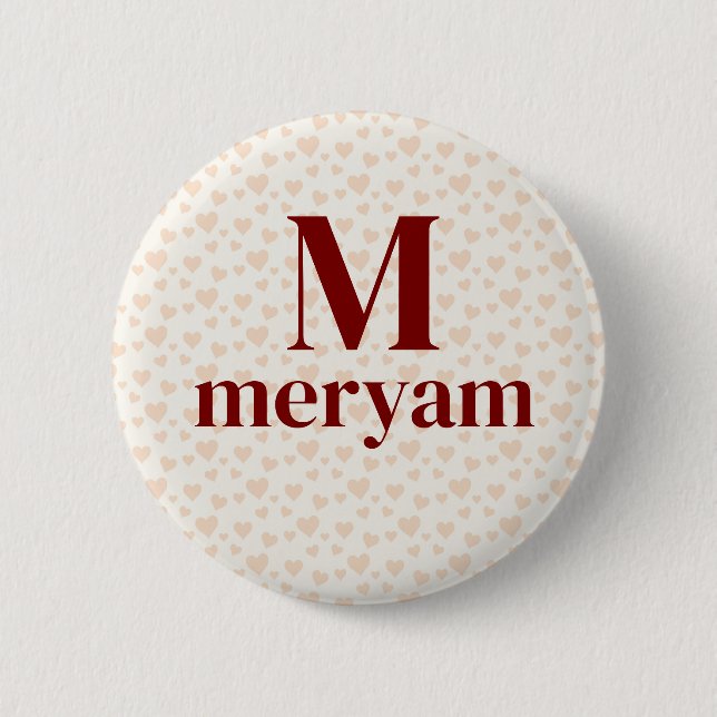 Rond 5 Cm Badge Monogramme Meryam avec fond de coeurs (Devant)