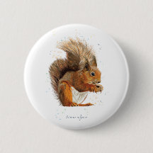 Badge ronde de 6cm avec écureuil rouge
