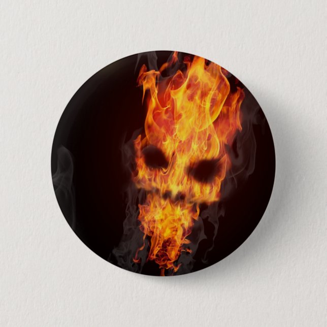 Rond 5 Cm Badge Tête de mort en flammes (Devant)