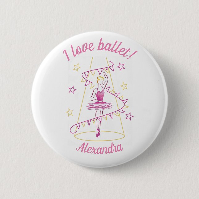 Rond 5 Cm Ballet & Fanions - Badge J'aime le Ballet (Devant)