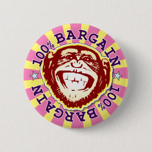 Rond 5 Cm Bargain 100% Funny Funky Monkey Badge
