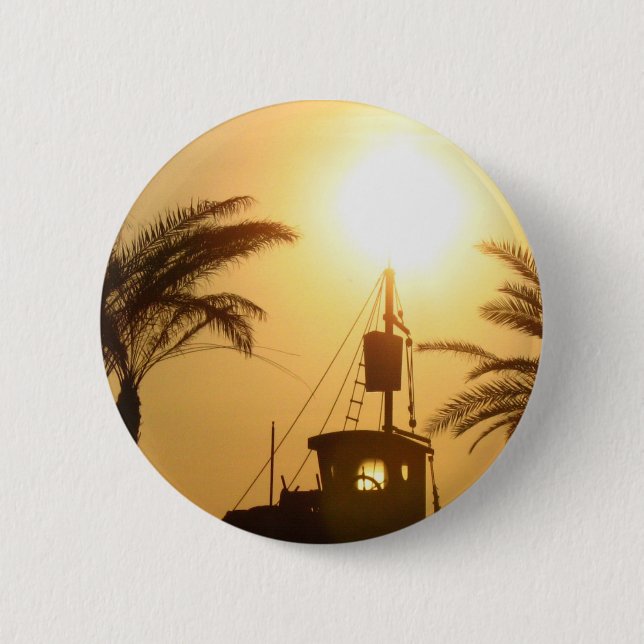Rond 5 Cm Bateau Palm Trees Sun Photo Round Badge (Devant)