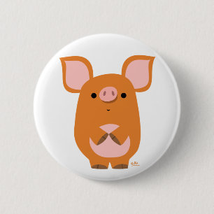 Rond 5 Cm Bouton badge de cochon de dessin animé timide