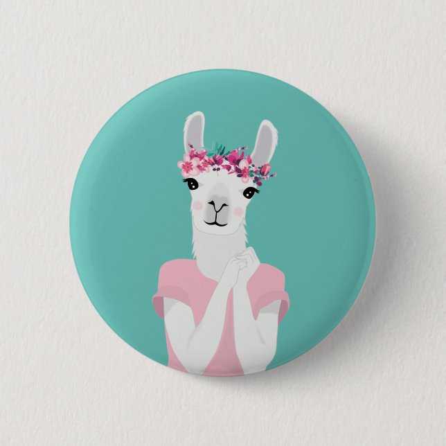 Rond 5 Cm Bouton d'épingle de badge de llama mignonne (Devant)