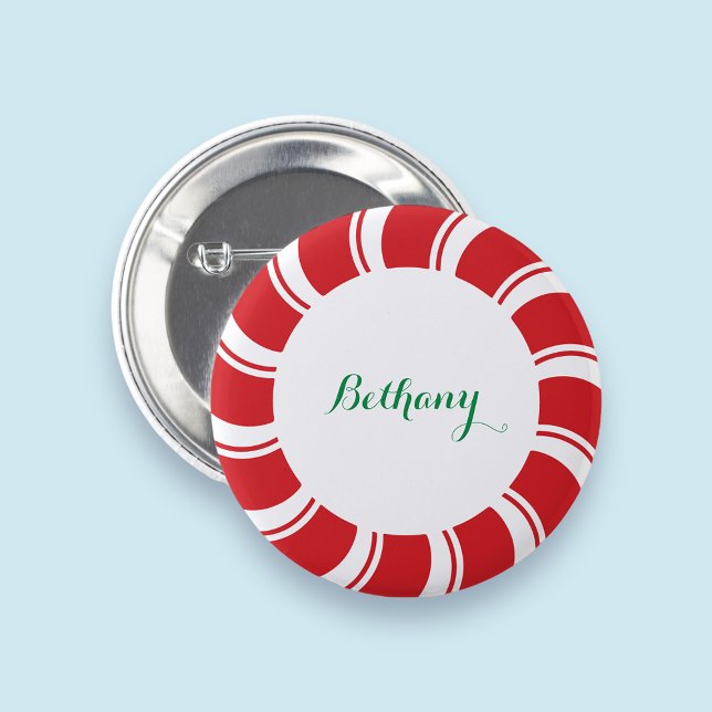 Rond 5 Cm Bouton Précédent Nom Badge Noël Fête de Noël (MISOOK Christmas Name Button Peppermint Candycane)