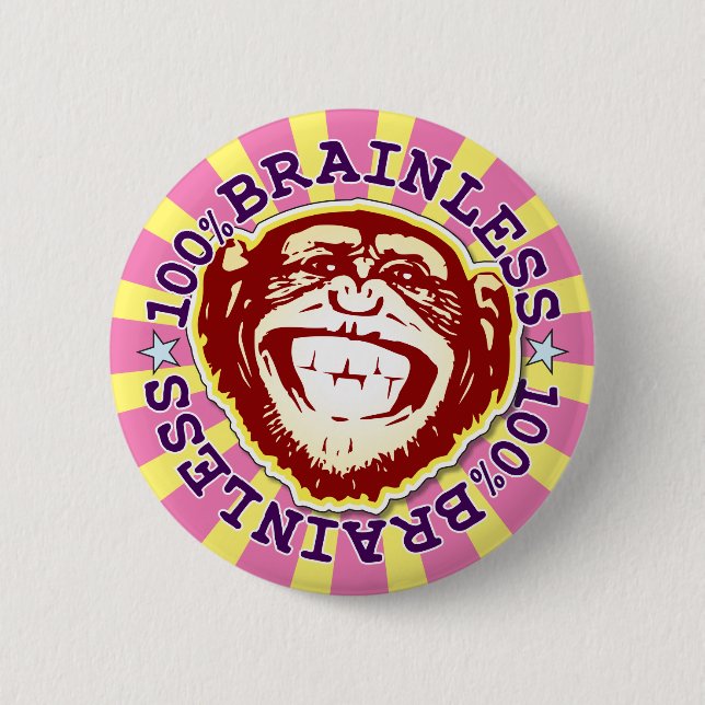 Rond 5 Cm Brainless 100% Funny Funky Monkey Badge (Devant)