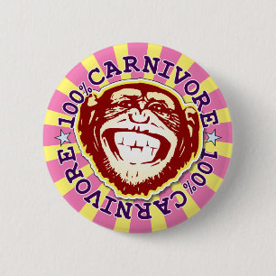 Rond 5 Cm Carnivore 100% Funny Funky Monkey Badge