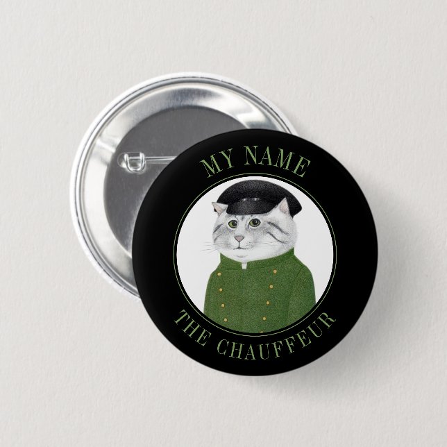 Rond 5 Cm CHAUFFEUR CAT Nom Balise Badge Bouton III (Devant & derrière)