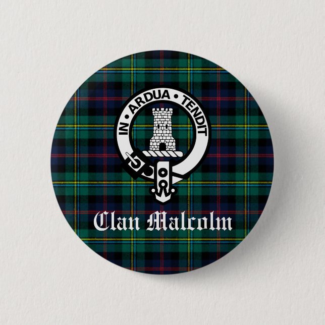 Rond 5 Cm Clan Malcolm Crest Badge et Tartan (Devant)