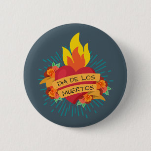 Rond 5 Cm Coeur flamboyant Dia de los Muertos   Badge