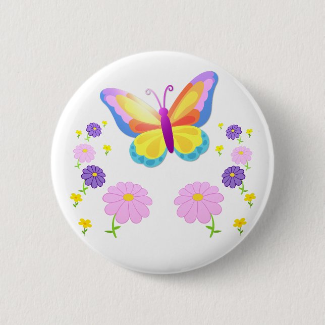 Rond 5 Cm Colorful Butterfly and Flowers Button Badge (Devant)